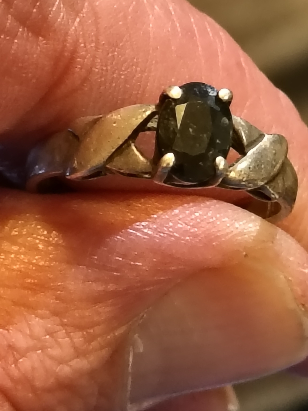 Antique Sterling Native American Handmade Sapphire Solitaire Ring Size 8 Signed